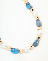 Gold Blue Beaded Short Necklace - link has visual effect only