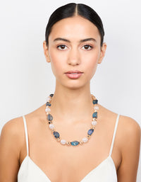 Gold Blue Beaded Short Necklace - link has visual effect only