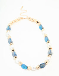 Gold Blue Beaded Short Necklace - link has visual effect only