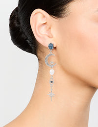 Silver Blue Diamante Celestial Drop Earrings - link has visual effect only