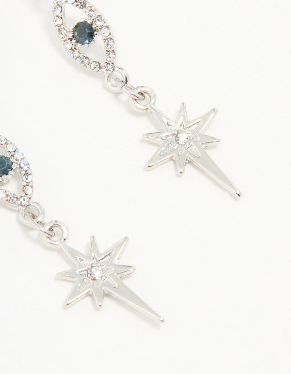 Silver Blue Diamante Celestial Drop Earrings