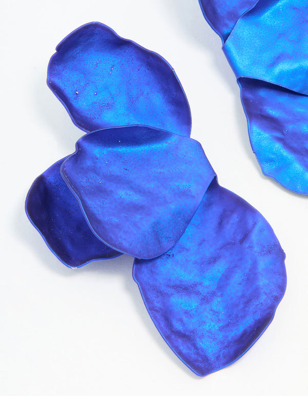 Blue Coated Metal Petal Drop Earrings