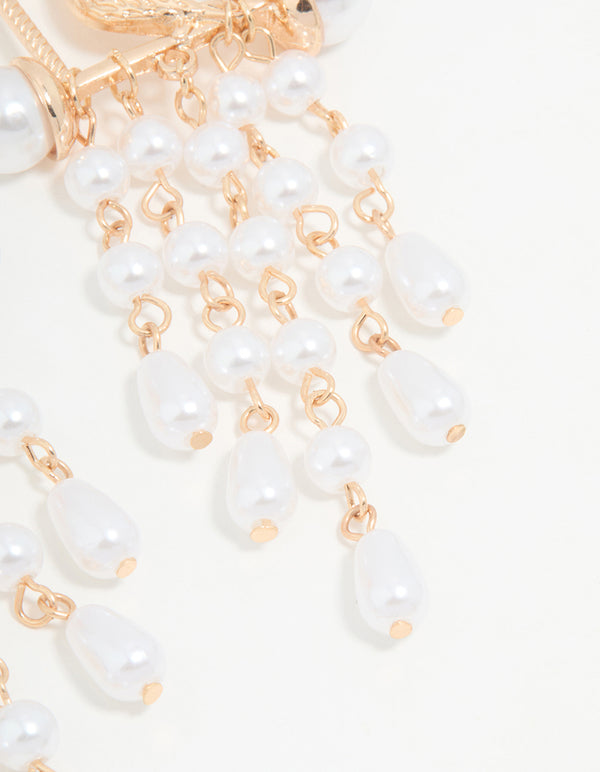 Rose Gold Pearl Beaded Waterfall Drop Earrings