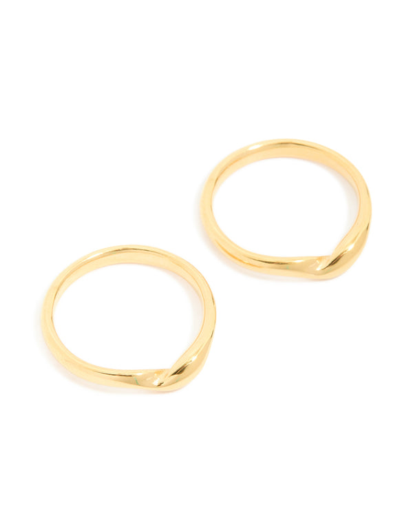 Waterproof Gold Plated Stainless Steel Subtle Twist Stacking Rings 2-Pack