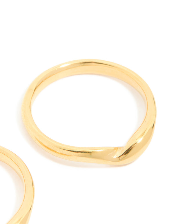 Waterproof Gold Plated Stainless Steel Subtle Twist Stacking Rings 2-Pack
