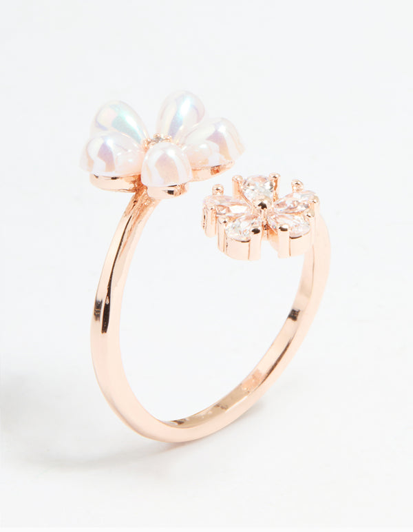 Rose Gold Cubic Zirconia Bubble Flower Wrap Ring