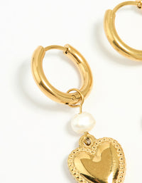 Waterproof Gold Plated Stainless Steel Pearl Heart Huggie Earrings - link has visual effect only