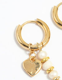 Waterproof Gold Plated Stainless Steel Pearl Heart Drop Huggie Earrings - link has visual effect only
