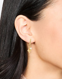 Waterproof Gold Plated Stainless Steel Flower Drop Huggie Earrings - link has visual effect only