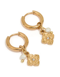 Waterproof Gold Plated Stainless Steel Flower Drop Huggie Earrings - link has visual effect only