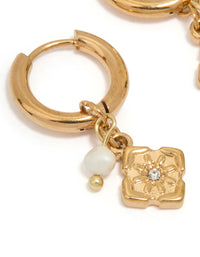 Waterproof Gold Plated Stainless Steel Flower Drop Huggie Earrings - link has visual effect only
