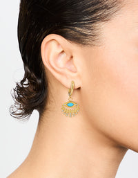 Waterproof Gold Plated Stainless Steel Fan Evil Eye Drop Earrings - link has visual effect only