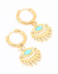 Waterproof Gold Plated Stainless Steel Fan Evil Eye Drop Earrings - link has visual effect only