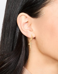 Waterproof Gold Plated Stainless Steel Diamante Cross Huggie Earrings - link has visual effect only