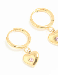 Waterproof Gold Plated Stainless Steel Heart & Lock Huggie Earrings 2-Pack - link has visual effect only