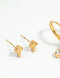 Waterproof Gold Plated Stainless Steel Diamante Cross Earrings 2-Pack - link has visual effect only