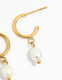 Waterproof Gold Plated Stainless Steel Dainty Pearl Earrings 2-Pack - link has visual effect only