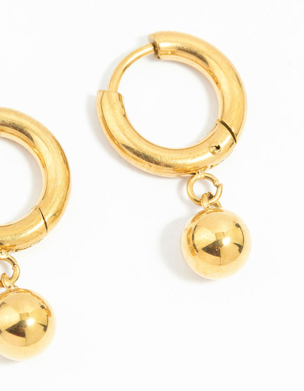 Waterproof Gold Plated Stainless Steel Ball Earrings 2-Pack