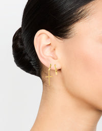 Waterproof Gold Plated Stainless Steel Cross Hoop Earrings 2-Pack - link has visual effect only