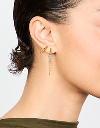 Waterproof Gold Plated Stainless Steel Cubic Zirconia Chain Huggie Earrings 2-Pack - link has visual effect only