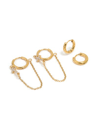 Waterproof Gold Plated Stainless Steel Cubic Zirconia Chain Huggie Earrings 2-Pack - link has visual effect only