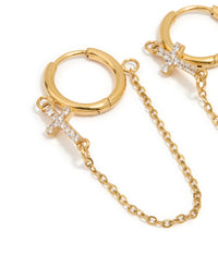 Waterproof Gold Plated Stainless Steel Cubic Zirconia Chain Huggie Earrings 2-Pack - link has visual effect only