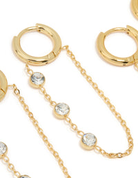 Waterproof Gold Plated Stainless Steel Cubic Zirconia Chain Droplet Earrings 2-Pack - link has visual effect only