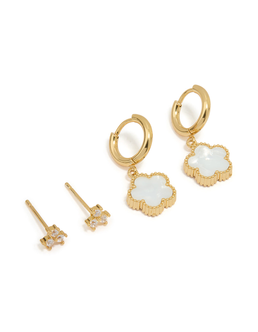Waterproof Gold Plated Stainless Steel Cubic Zirconia Petal Earrings 2-Pack