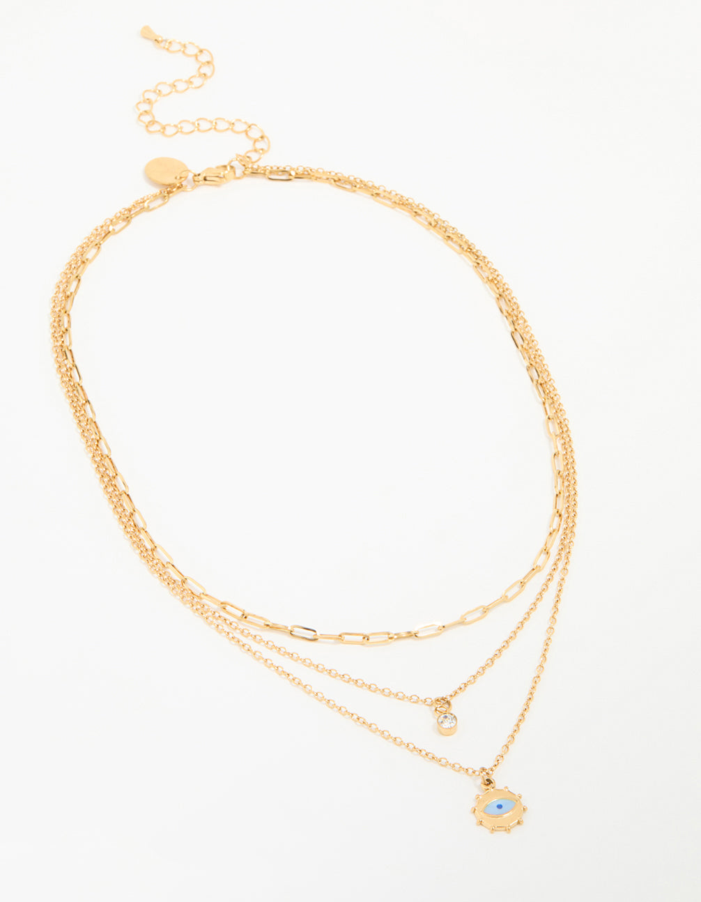 Waterproof Gold Plated Stainless Steel Evil Eye Layered Necklace
