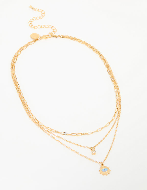 Waterproof Gold Plated Stainless Steel Evil Eye Layered Necklace