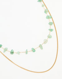 Waterproof Gold Plated Stainless Steel Green Stone Layered Necklace - link has visual effect only