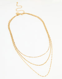 Waterproof Gold Plated Stainless Steel Triple Chain Layered Necklace - link has visual effect only