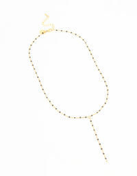 Waterproof Gold Plated Stainless Steel Black Bead Y-Necklace - link has visual effect only
