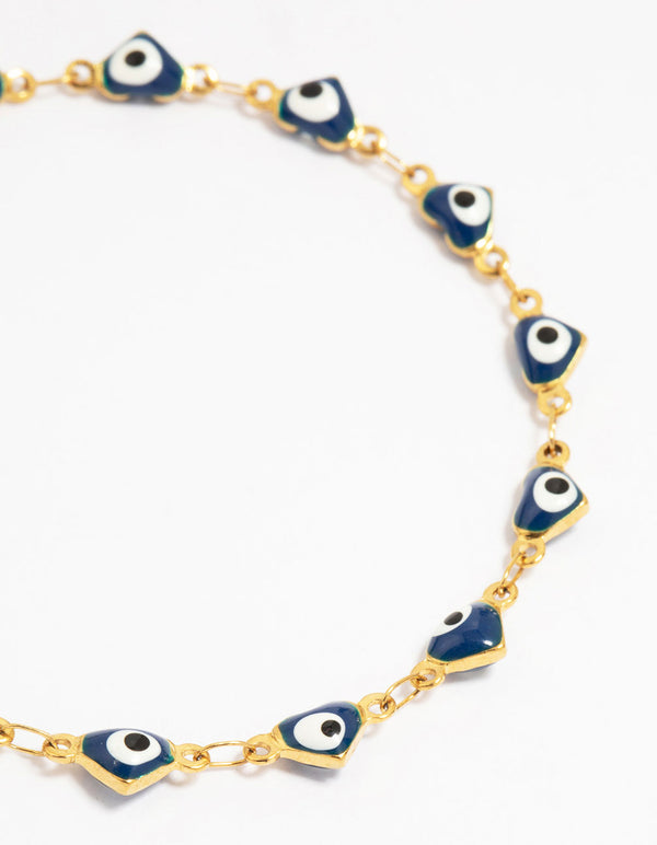 Waterproof Gold Plated Stainless Steel Evil Eye Bracelet