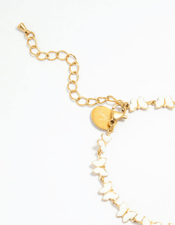 Waterproof Gold Plated Stainless Steel Enamel Butterfly Bracelet