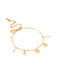 Waterproof Gold Plated Stainless Steel Pearl & Charm Bracelet - link has visual effect only