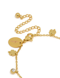 Waterproof Gold Plated Stainless Steel Cubic Zirconia Shamrock Bracelet - link has visual effect only