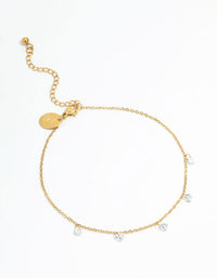 Waterproof Gold Plated Stainless Steel Cubic Zirconia Droplet Anklet - link has visual effect only