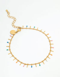 Waterproof Gold Plated Stainless Steel Multicoloured Beaded Anklet - link has visual effect only