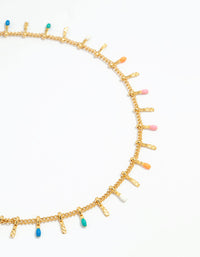 Waterproof Gold Plated Stainless Steel Multicoloured Beaded Anklet - link has visual effect only
