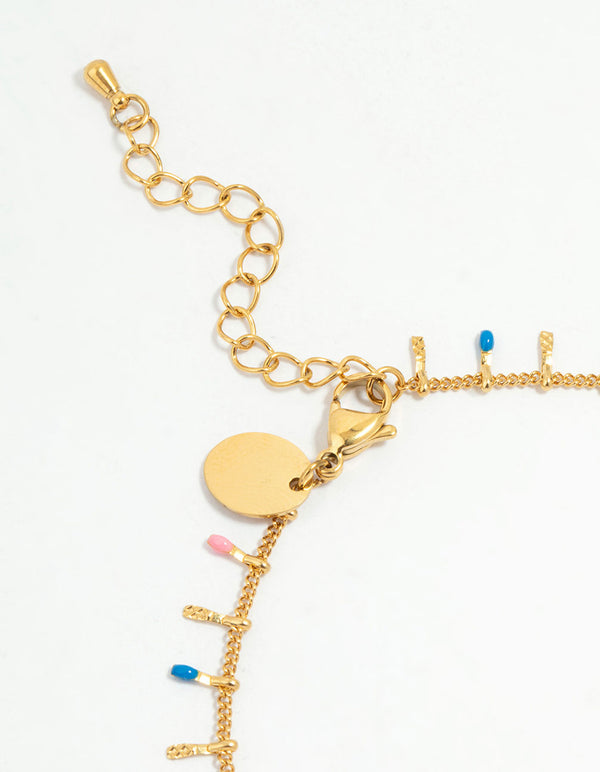 Waterproof Gold Plated Stainless Steel Multicoloured Beaded Anklet