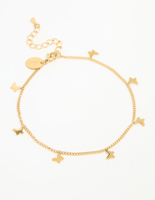 Waterproof Gold Plated Stainless Steel Multi Butterfly Anklet