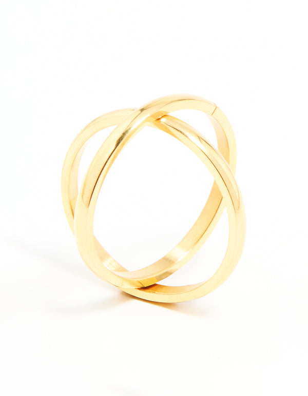 Waterproof Gold Plated Stainless Steel Intertwined Stacked Ring