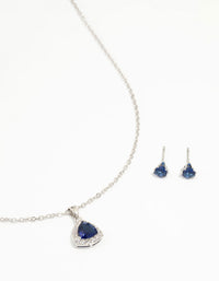 Silver Blue Cubic Zirconia Blue Pendant Necklace & Earrings Set - link has visual effect only