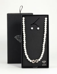 Silver Pearl Double Hoop Necklace & Earrings Set - link has visual effect only