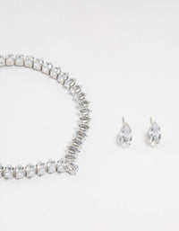 Silver Cubic Zirconia Marquise Tennis Bracelet & Earrings Set - link has visual effect only