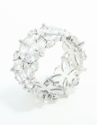 Silver Cubic Zirconia Floral Wide Band Ring - link has visual effect only