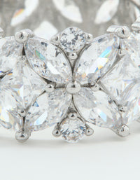 Silver Cubic Zirconia Floral Wide Band Ring - link has visual effect only