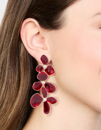 Gold Red Enamel Triple Flower Drop Earrings - link has visual effect only