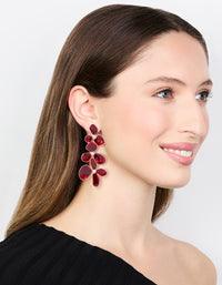 Gold Red Enamel Triple Flower Drop Earrings - link has visual effect only